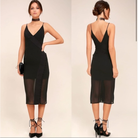 C/MEO Collective Dresses & Skirts - C/MEO Collective X Revolve V Neck Back Asymmetric Button Black Midi Dress Sz Med